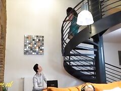 wtf are you doing!? boyfriend gets caught getting a bj from his stepmom